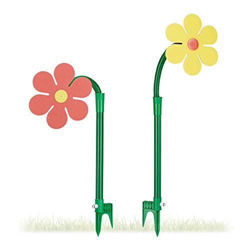 Relaxdays Sprinkler Blume, Kinder, 2er Set, Garten, 6 m Reichweite, 360°, Spritzblume, HxBxT: 105 x 28 x 28 cm, rot/gelb von Relaxdays