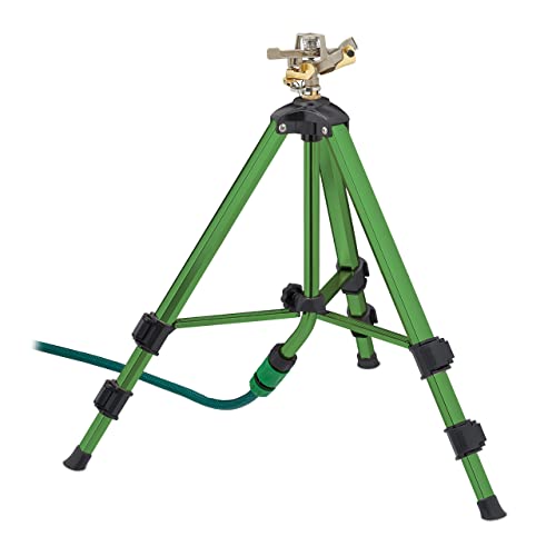 Relaxdays Sprinkler mit Teleskop-Stativ, Sprühradius bis 9 m, Sektorenregner Metall, 360°, Impulsregner, grün/schwarz von Relaxdays