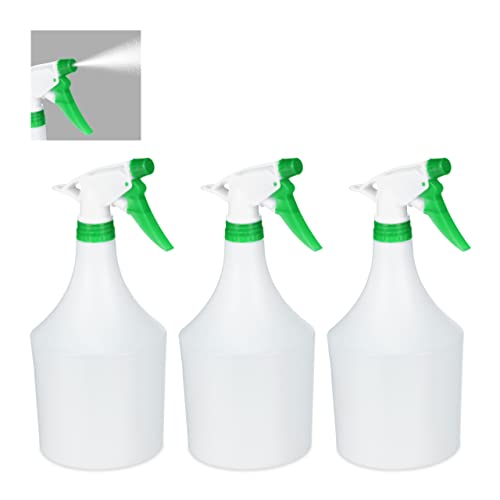 Relaxdays Sprühflasche Pflanzen, 3er Set, einstellbare Düse, 1 Liter, mit Skala, Kunststoff, Blumensprüher, weiß-grün, 3 Stück, 3 von Relaxdays
