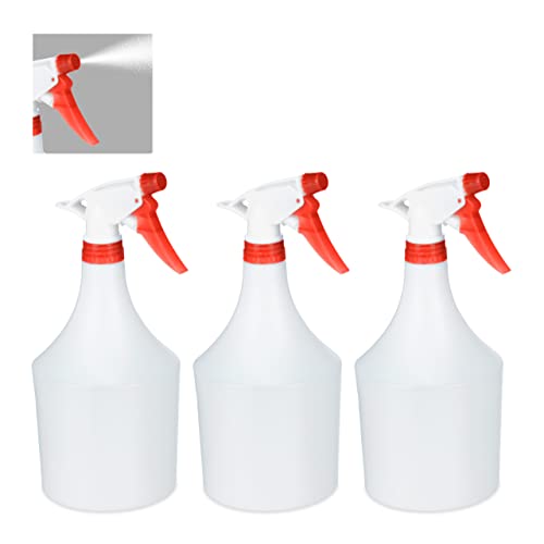 Relaxdays Sprühflasche Pflanzen, 3er Set, einstellbare Düse, 1 Liter, mit Skala, Kunststoff, Blumensprüher, weiß-rot, 3 Stück von Relaxdays