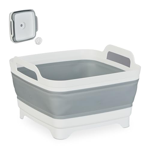 Relaxdays Spülschüssel mit Ablauf, faltbares Waschbecken, 9 L, Abwaschschüssel Camping, HxBxT 20 x 31 x 31 cm, weiß-grau von Relaxdays