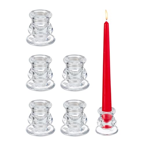 Relaxdays Stabkerzenhalter Glas, 6er Set, geschwungene Kerzenständer für Stabkerzen, H x D: 5,5 x 5,5 cm, transparent von Relaxdays