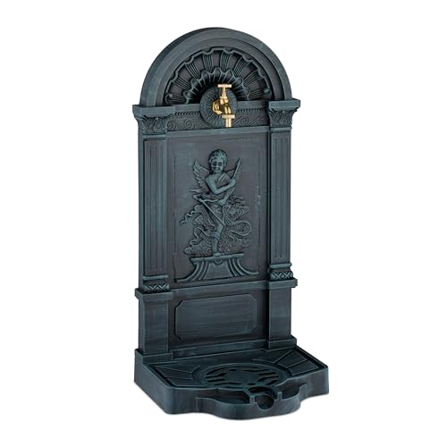 Relaxdays Standbrunnen, antik, Engel-Design, mit Wasserhahn & Becken, HxBxT: 83x39x33 cm, Zapfstelle Garten, grau-grün Relaxdays Standbrunnen, antik, Engel-Design, mit Wasserhahn & Becken, HxBxT: 83x39x33 cm, Zapfstelle Garten, grau-grün von Relaxdays