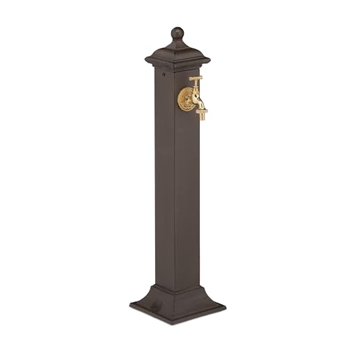 Relaxdays Standbrunnen Antik, mit Wasserhahn, HBT 71x17x21cm, Wasserzapfsäule Garten, Terrasse, Zierbrunnen, Dunkelbraun von Relaxdays
