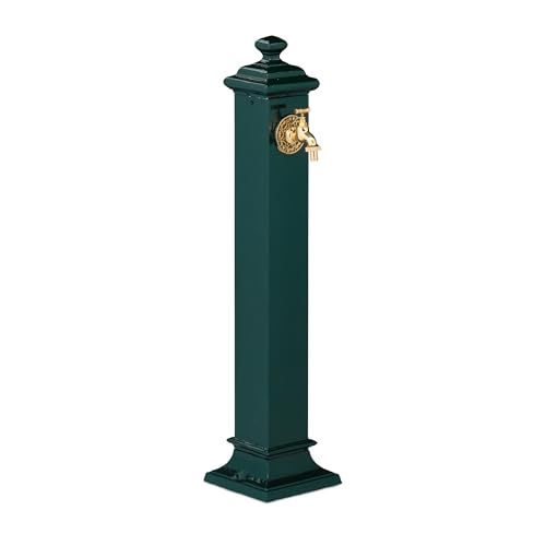 Relaxdays Standbrunnen Antik, mit Wasserhahn, HBT 86x19x23 cm, Wasserzapfsäule Garten, Terrasse, Zierbrunnen, dunkelgrün von Relaxdays