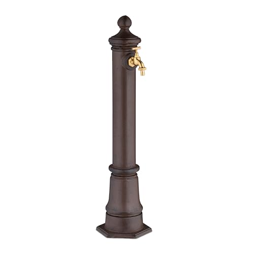 Relaxdays Standbrunnen antik, mit Wasserhahn, HBT: 80x18x20,5 cm, Wasserzapfsäule Garten, Terrasse, Zierbrunnen, braun von Relaxdays