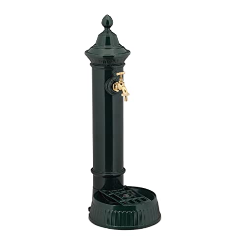 Relaxdays Standbrunnen Antik, mit Wasserhahn & Becken, HBT 72 x 26 x 31 cm, Wasserzapfsäule Garten, Terrasse, dunkelgrün von Relaxdays