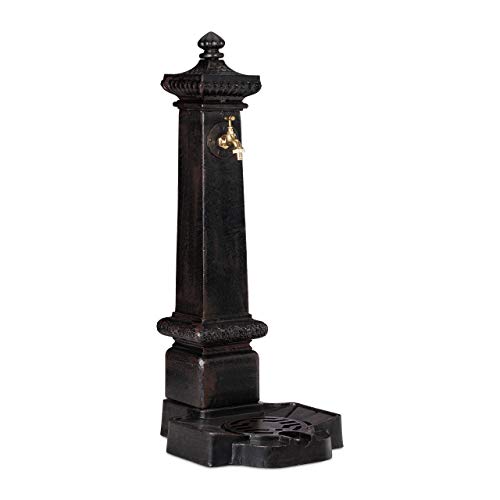 Relaxdays Standbrunnen XXL, Wasserzapfstelle in Antik-Stil, Säule mit Wasserhahn & Becken, 100 x 38 x 47 cm, dunkelbraun, Braun / Bronze / Kupfer von Relaxdays