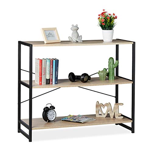 Relaxdays Standregal, Industrie Design, Bücherregal quer mit 3 Fächern, HBT: 80 x 95 x 35 cm, PB/Metall, braun/schwarz von Relaxdays