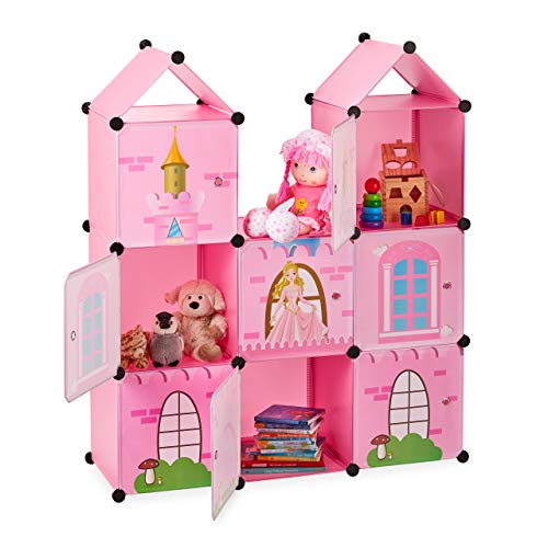 Relaxdays Steckregal Kinderzimmer, Prinzessinnenschloss, Kunststoff, DIY Schrank mit Türen, HBT: 128 x 110 x 37 cm, rosa von Relaxdays