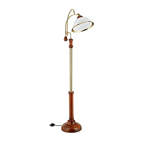 Relaxdays Stehlampe, Bogenleuchte im Jugendstil, Glasschirm, Holz, E27 Fassung, HxBxT: 166 x 40 x 36 cm, braun/gold von Relaxdays