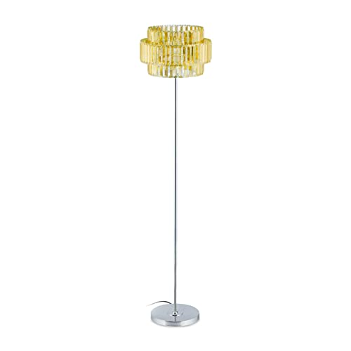 Relaxdays Stehlampe, Kristall Lampenschirm, runder Standfuß, E27 Fassung, moderne Stehleuchte, 150 x 34 cm, gold/silber von Relaxdays