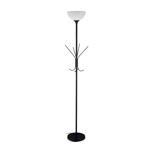 Relaxdays Stehlampe mit Garderobenständer, 8 Haken, modernes Design, E27-Fassung, Metall, H x D: 180 x 33 cm, schwarz von Relaxdays