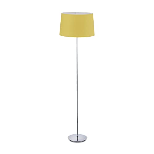 Relaxdays Stehlampe mit Stoffschirm, verchromter Fuß, E27 Fassung, Ø 40 cm, Wohnzimmer, Stehleuchte 148,5 cm hoch, gelb von Relaxdays