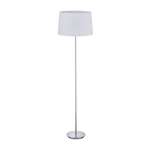 Relaxdays Stehlampe mit Stoffschirm, verchromter Fuß, E27 Fassung, Ø 40 cm, Wohnzimmer, Stehleuchte 148,5 cm hoch, weiß von Relaxdays