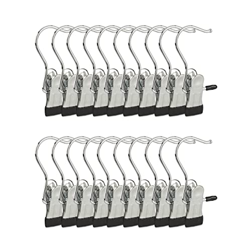 Relaxdays Stiefelklammern gummiert, 20er Set Stiefelaufhängung, Wäscheklammern, 360° drehbarer Haken, silber/schwarz von Relaxdays