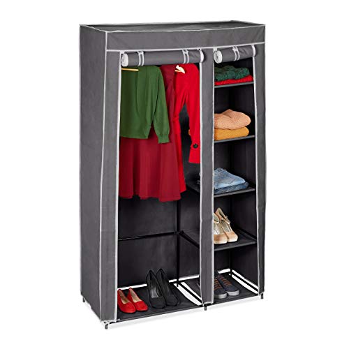 Relaxdays Stoffschrank, mit Kleiderstange & 5 Fächern, HBT: 174 x 107 x 42,5 cm, stabiler Faltschrank mit Bezug, grau Relaxdays Stoffschrank, mit Kleiderstange & 5 Fächern, HBT: 174 x 107 x 42,5 cm, stabiler Faltschrank mit Bezug, grau von Relaxdays
