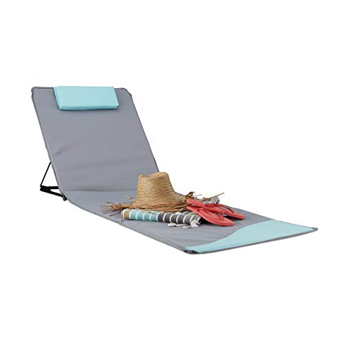 Relaxdays Strandmatte, gepolsterte Sonnenliege mit Kopfkissen, verstellbare inklusive Tragetasche Strandliege Deluxe XXL, Kunststoff,Metall, Grau, 72x49.5x35 cm von Relaxdays