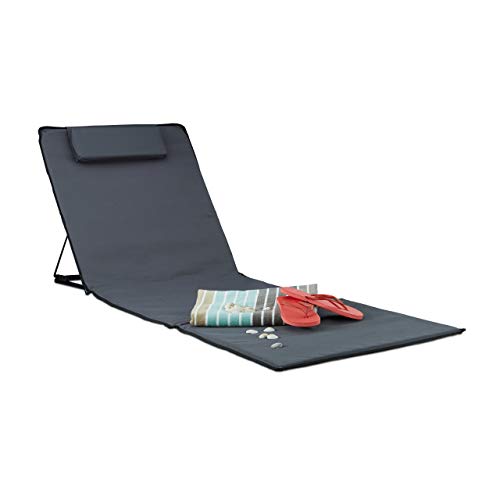 Relaxdays Strandmatte XXL, gepolsterte Sonnenliege m. Kopfkissen, verstellbare Strandliege inkl. Tragetasche, anthrazit von Relaxdays