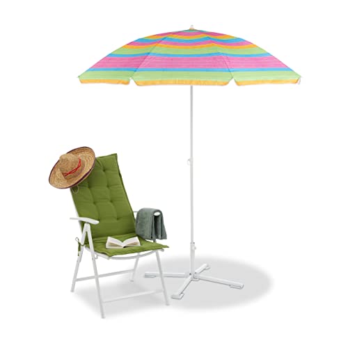 Relaxdays Strandschirm gestreift, höhenverstellbarer Sonnenschirm, Gartenschirm mit 50+ UV-Schutz, HD 210 x 170 cm, bunt von Relaxdays