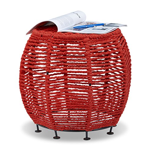 Relaxdays Strick Hocker Shabby Chic, Sitzhocker aus Metall und Stoff, runder Pouf mit Beine HxBxT 35 x 42 x 42 cm, rot von Relaxdays
