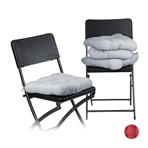 Relaxdays Stuhlkissen 4er Set, bequeme Sitzkissen mit Schleife, Sitzpolster Garten, Haus, weich, waschbar, 36x36cm, grau von Relaxdays