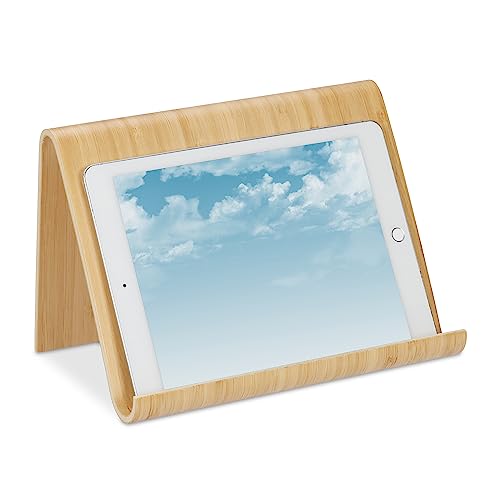 Relaxdays Tablet Ständer, Holz, Schreibtisch, Küche, Bett, Leseständer, modernes Design, Buch-Halter, Kochbuch, natur, 1 Stück von Relaxdays