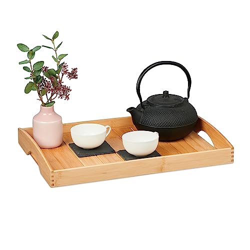 Relaxdays Tablett aus Bambus, Tragetablett mit Griffen, BxT: 48 x 33 cm, Küchentablett rechteckig, Serviertablett, Natur von Relaxdays
