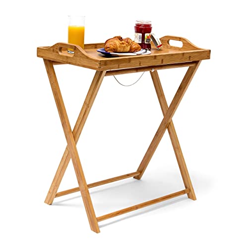 Relaxdays Tabletttisch, Bambus, HxBxT: 63,5 x 55 x 35 cm, klappbarer Beistelltisch mit Tablet, für Frühstück, Natur von Relaxdays