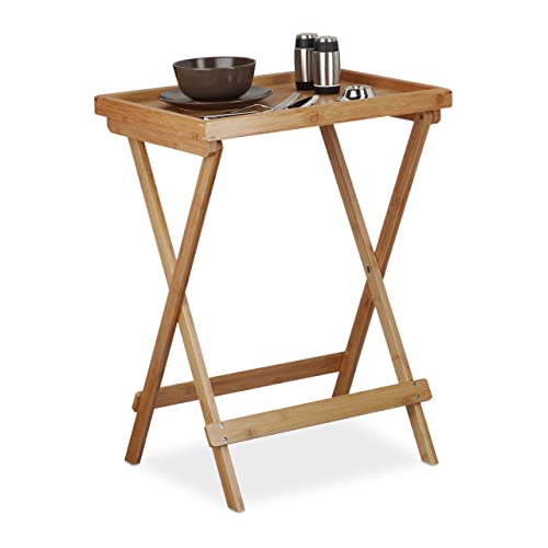Relaxdays Tabletttisch Bambus H x B x T: ca. 66 x 50 x 38,5 cm Beistelltisch mit Tablett für Frühstück, Klapptisch als Serviertisch, Serviertablett, natur von Relaxdays