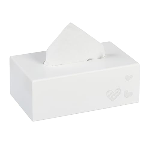Relaxdays Taschentuchbox, Kosmetiktücherbox, eckige Tücherbox Taschentücher, HxBxT: 9 x 25 x 15 cm, Herz-Aufdruck, weiß Relaxdays Taschentuchbox, Kosmetiktücherbox, eckige Tücherbox Taschentücher, HxBxT: 9 x 25 x 15 cm, Herz-Aufdruck, weiß von Relaxdays