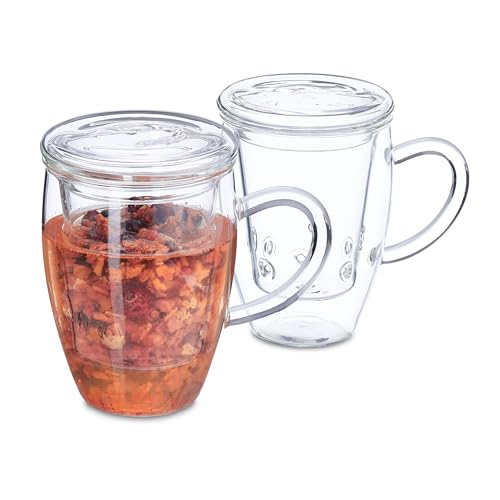Relaxdays Teeglas, 2er Set, mit Siebeinsatz, Deckel & Henkel, Volumen 450 ml, Borosilikatglas, Teetasse, transparent Relaxdays Teeglas, 2er Set, mit Siebeinsatz, Deckel & Henkel, Volumen 450 ml, Borosilikatglas, Teetasse, transparent von Relaxdays