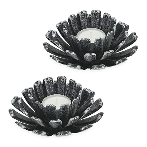 Relaxdays Teelichthalter, 2er Set, Blumenform, Teelichtständer Gusseisen, drinnen & draußen, HxD: 6 x 13,5 cm, Silber Relaxdays Teelichthalter, 2er Set, Blumenform, Teelichtständer Gusseisen, drinnen & draußen, HxD: 6 x 13,5 cm, Silber von Relaxdays