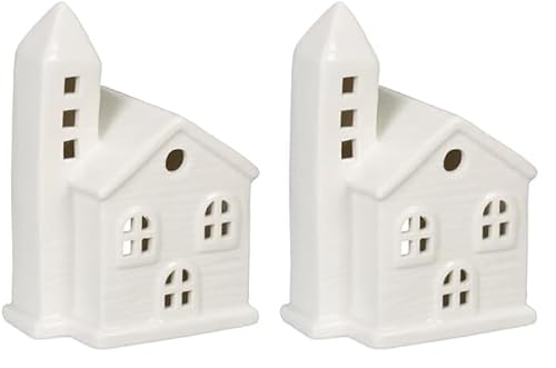 Relaxdays Teelichthaus Keramik, Leuchthäuschen für 1 Teelicht, H x B x T: 13,5 x 10 x 7 cm, Teelichthalter Kirche, weiß (Packung mit 2) von Relaxdays