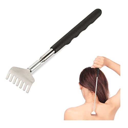 Relaxdays Teleskop Rückenkratzer, ausziehbare Kratzhand, für Rücken, weicher Griff, 20 bis 56 cm lang, Edelstahl, Silber von Relaxdays