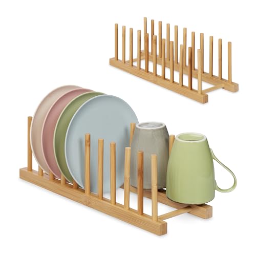 Relaxdays Tellerständer 2er Set, je für 10 Teller, Topfdeckel, Schneidebretter, Bambus Abtropfgestell Geschirr, Natur von Relaxdays