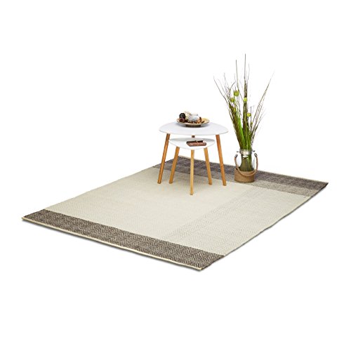 Relaxdays Teppich modern, Wohnzimmerteppich mit Zickzack Muster, handgefertigter Webteppich, 160x230 cm, natur,grau von Relaxdays