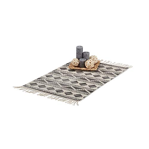 Relaxdays Teppichläufer mit Muster für Flur, Diele, Wohnzimmer, weicher Kurzflor Teppich klein in 60 x 90 cm, schwarz von Relaxdays