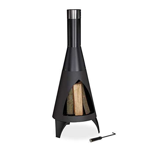 Relaxdays Terrassenofen mit Schürhaken, dekorative Feuerstelle, Gartenofen, für Holz, H x D: 120 x 45 cm, Stahl, schwarz Relaxdays Terrassenofen mit Schürhaken, dekorative Feuerstelle, Gartenofen, für Holz, H x D: 120 x 45 cm, Stahl, schwarz von Relaxdays