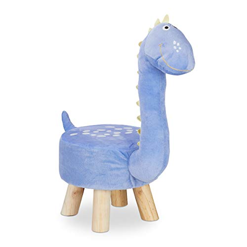 Relaxdays Tierhocker Dino für Kinder, Plüschbezug, rund, Sitzgelegenheit Kinderzimmer, Kinderhocker Tiermotiv, blau, 57 x 28 x 57 cm von Relaxdays