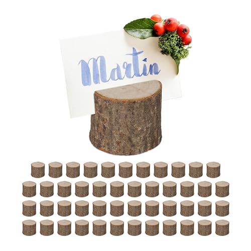 Relaxdays Tischkartenhalter Holz, 48er Set, Kartenhalter Tischkarten, Menükarten, Postkarten, Fotos, Aufsteller, Natur von Relaxdays