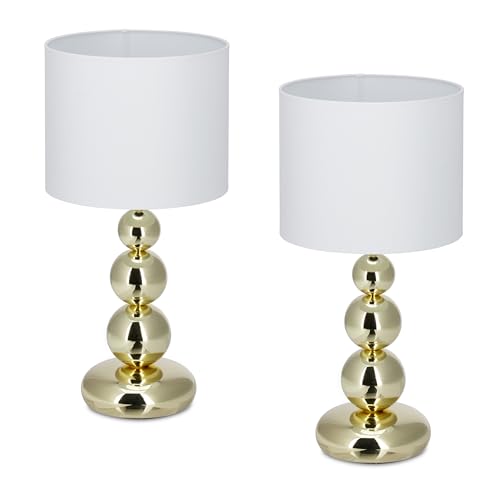 Relaxdays Tischlampe, 2er Set, Metallfuß & Stoffschirm, E27, HxD: 50 x 25 cm, Nachttischlampe Schlafzimmer, weiß/Gold Relaxdays Tischlampe, 2er Set, Metallfuß & Stoffschirm, E27, HxD: 50 x 25 cm, Nachttischlampe Schlafzimmer, weiß/Gold von Relaxdays