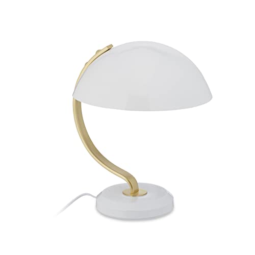 Relaxdays Tischlampe, Metall, E27, HxBxT: 30 x 25 x 27 cm, moderne Tischleuchte, Wohnzimmer & Schlafzimmer, weiß/gold von Relaxdays