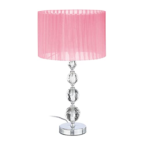 Relaxdays Tischlampe, Nachttischlampe im Kristalldesign, HxD: 54 x 29,5 cm, E27 Fassung, Tischleuchte mit Schirm, rosa von Relaxdays