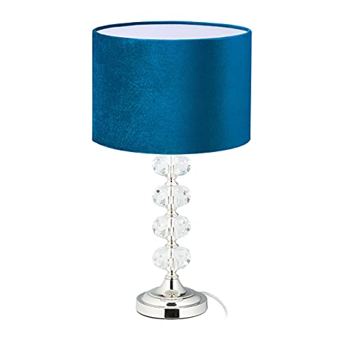 Relaxdays Tischlampe, Samt und Kristall, HxD: 47 x 26 cm, E14-Fassung, Nachttischlampe, indirekte Beleuchtung, blau von Relaxdays