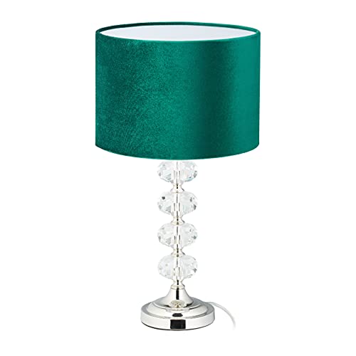 Relaxdays Tischlampe, Samt und Kristall, HxD: 47 x 26 cm, E14-Fassung, Nachttischlampe, indirekte Beleuchtung, grün von Relaxdays