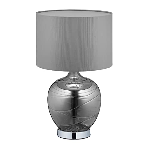 Relaxdays Tischlampe, mit Glasfuß & Stoffschirm, E14-Fassung, Nachttischlampe, Schlafzimmer, HxD: 41 x 25 cm, anthrazit von Relaxdays