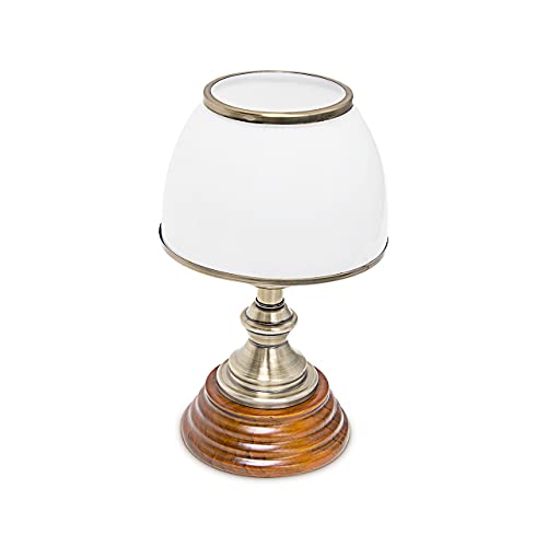 Relaxdays Tischlampe Holz Jugendstil mit Glasschirm weiß Messing-Optik 10018911 28.5 x 16 x 16 cm von Relaxdays