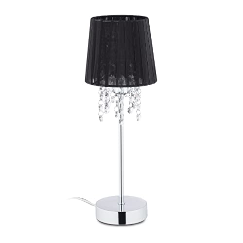 Relaxdays Tischlampe Kristall, Lampenschirm aus Organza, runder Standfuß, Nachttischlampe, HxD 41x14,5cm, schwarz/silber von Relaxdays