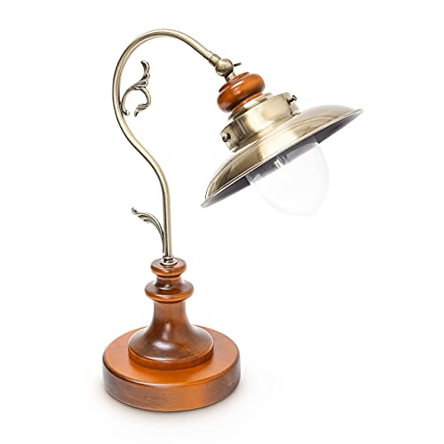 Relaxdays Tischlampe Steampunk Design, Tischleuchte Jugendstil im Vintage Look, Nachttischlampe E27 Fassung Holz und Eisen in Messing-Optik mit Glas, braun von Relaxdays